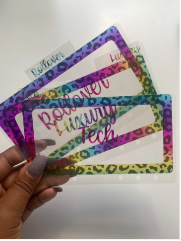 3 Vinyl CURSIVE Cash Envelopes - RAINBOW LEOPARD