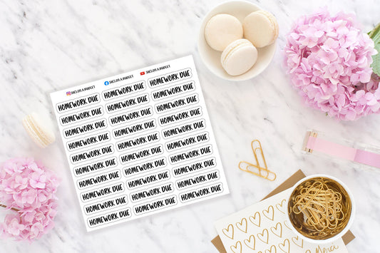 Homework Due Stickers - Mini Script Stickers